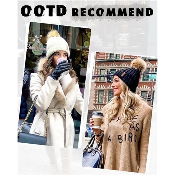 Women Winter Knitted Beanie Hat with Faux Fur Pom Warm Knit Skull Cap Beanie‎ - Picture 6 of 6